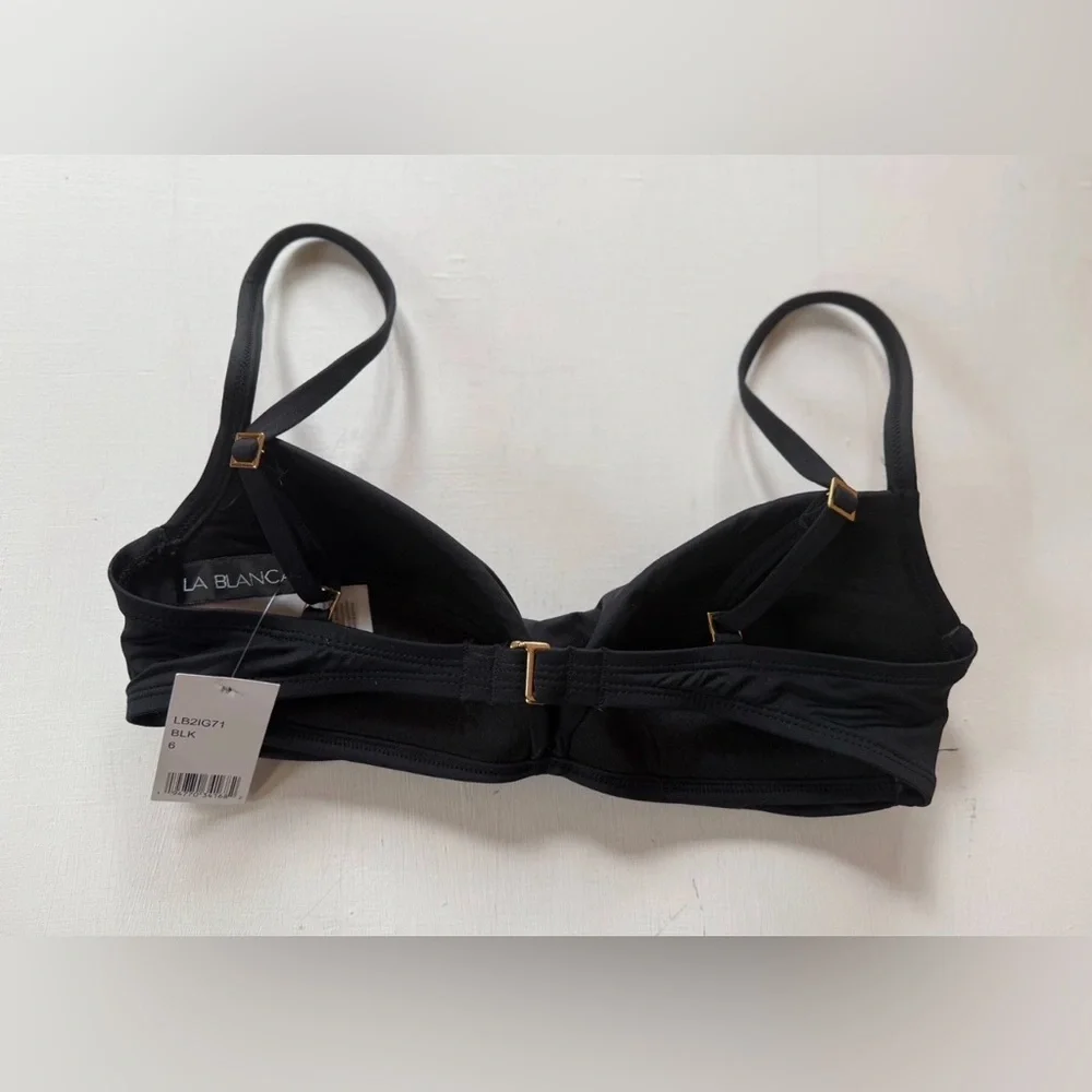 NWT La Blanca Island Goddess Over The Shoulder Wrap Top - Black Sz 6 $85